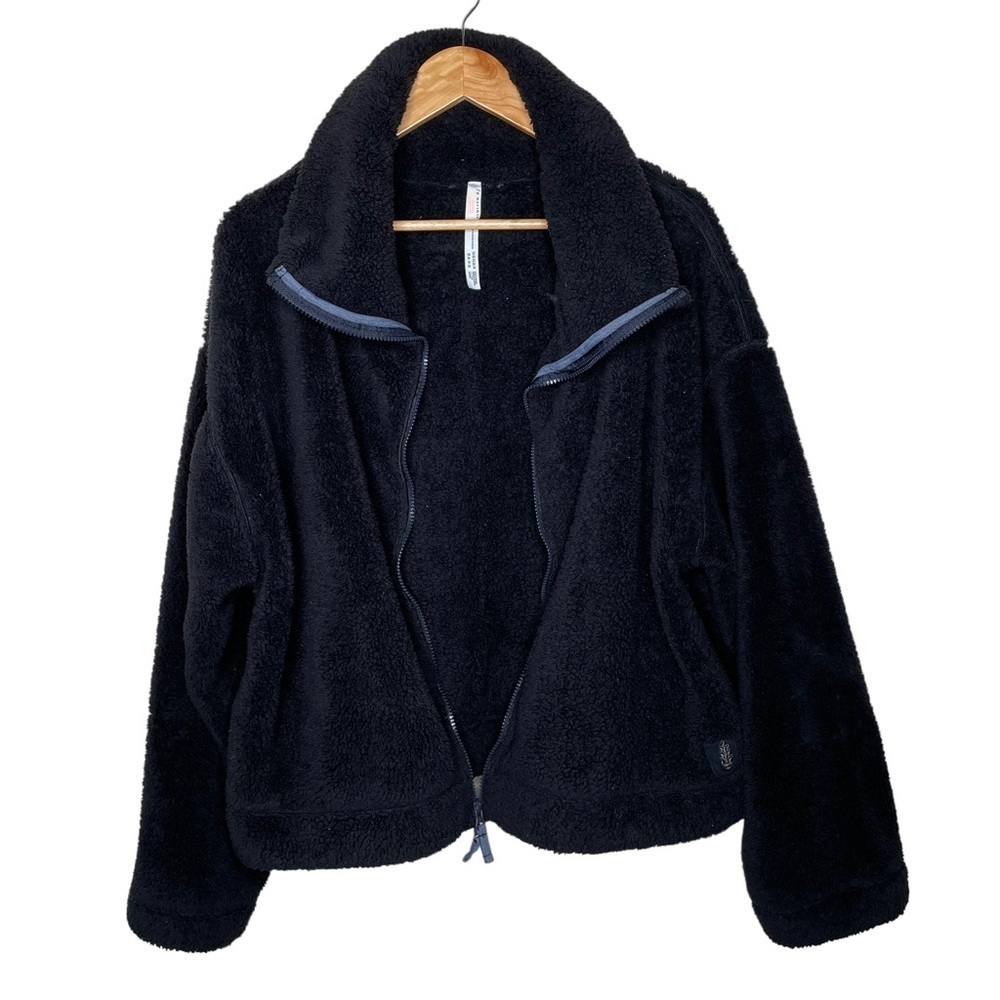 Free‎ People Dazed Hi Neck Zip Sherpa Jacket Black Large - Picture 9 of 16